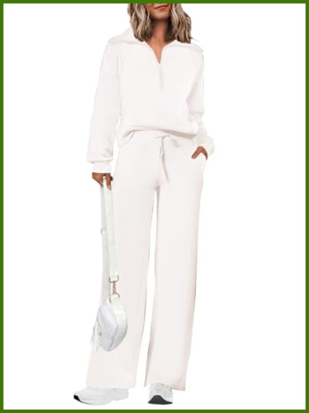 2 Piece Sweatsuit Set Half Zip Sweatshirt Wide Leg Palazzo Pants Lounge
